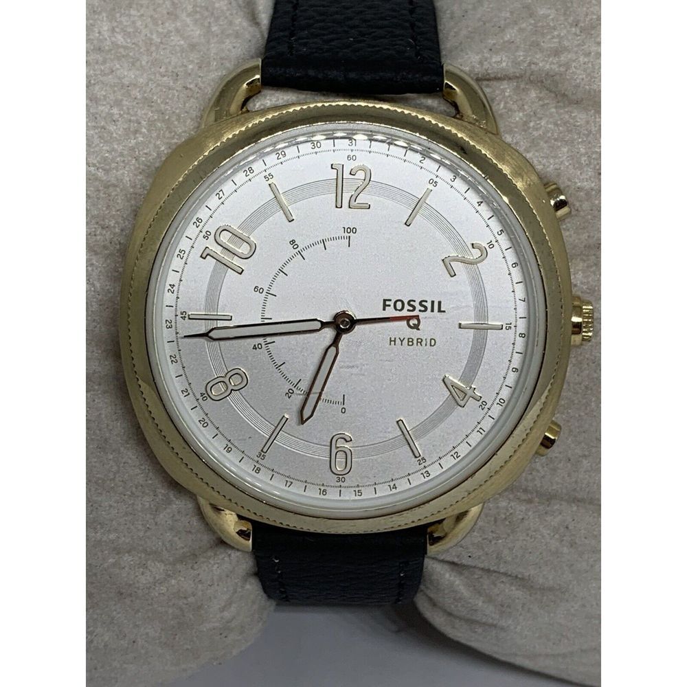 Fossil FTW1201 Women's Black Leather Analog Silver Dial Hybrid Smartwatch JD448